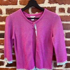 Lux Pink Cardigan with Blue Trim
